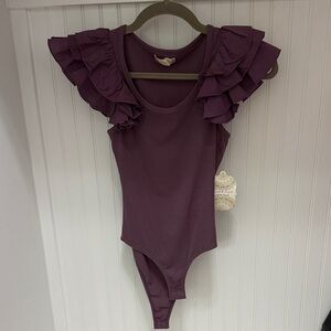 Altar'd State Plum Ruffled Bodysuit